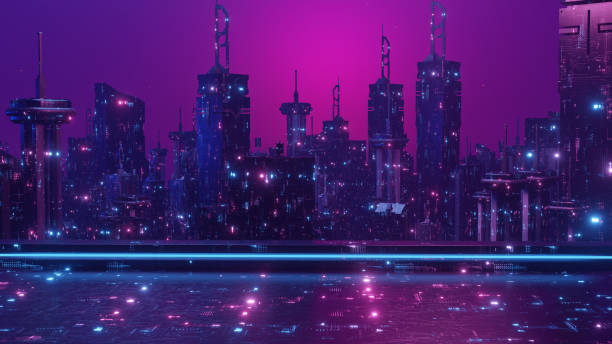 istock SciFi CityScape Night Scene Panorama Night City Banner Background 3d Render 1415543936