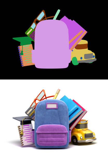 istock back to school concept school supply around  Backpack bag 3d illustration on white with alpha 1415546864