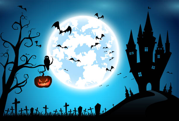 ilustrações, clipart, desenhos animados e ícones de halloween - cemetery halloween moon spooky