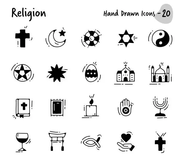 Vector illustration of Religion Hand Drawn Icons