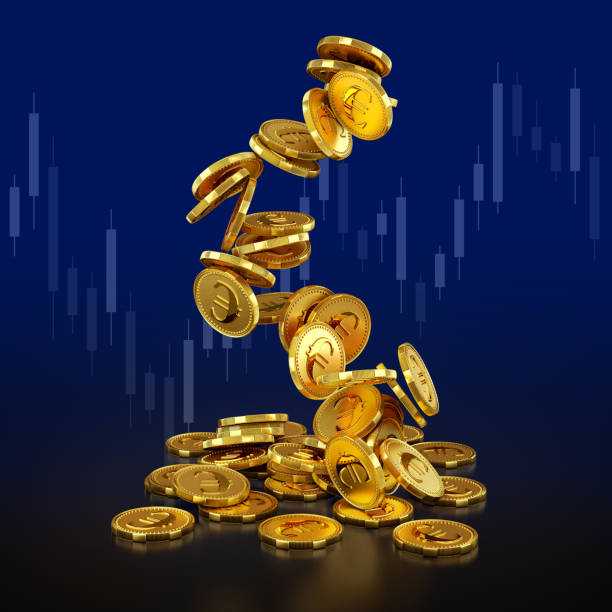 istock Euro icons golden coins fall down 1415550302