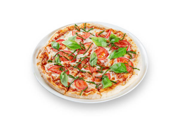 istock Margarita pizza on white isolated background 1415555264