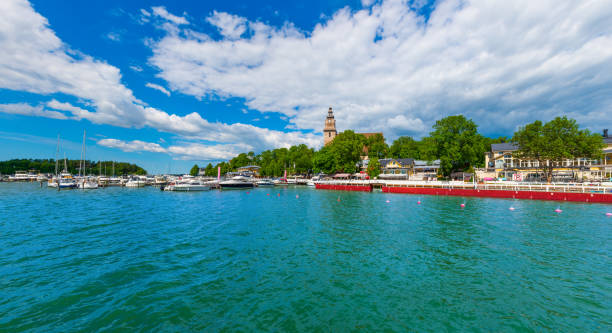 Naantali, Finland- June 21, 2022: General view of Naantali old town harbor during summer. Naantali is a oldest town in Finland, and located in the region of Southwest Finland.