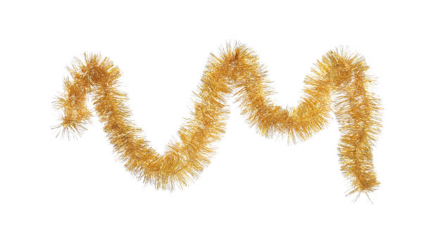 istock Shiny golden tinsel isolated on white. Christmas decoration 1415560936