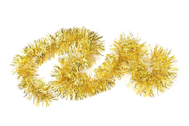 istock Shiny golden tinsel isolated on white, top view 1415561157