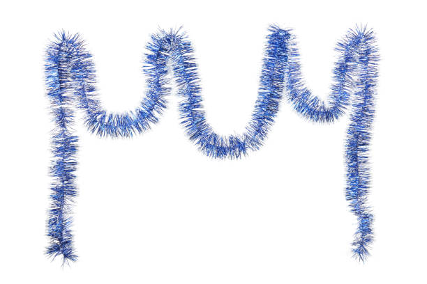 istock Shiny blue tinsel isolated on white. Christmas decoration 1415561181