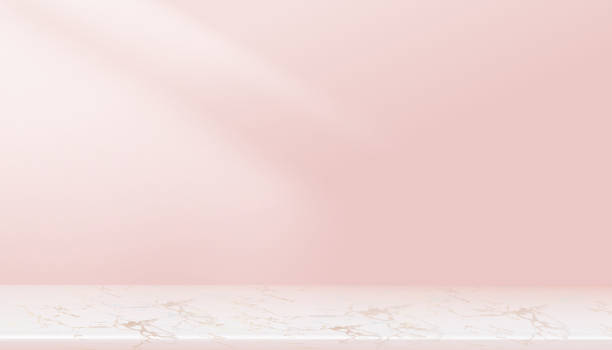 ピンクの背景空の部屋、棚付きのディスプレイ3dスタジオ。コピースペース付きのピンクパステルギャラリールーム、化粧品、スパ、冬のための背景撮影のための豪華なミニマルデザイン、� - ピンクの背景点のイラスト素材／クリップアート素材／マンガ素材／アイコン素材