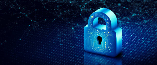 istock Padlock with Keyhole in data security on circuit. Modern safety digital Concept 1415561872