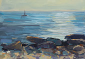 istock Sea stones gouache painting. 1415564424