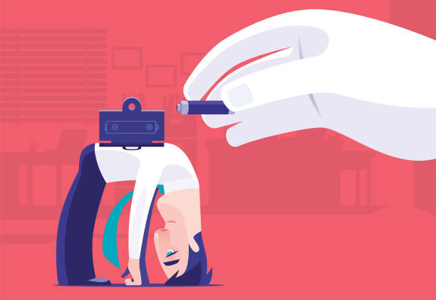 exhausted businessman waiting for new battery vector illustration of exhausted businessman waiting for new battery bowing cartoon stock illustrations