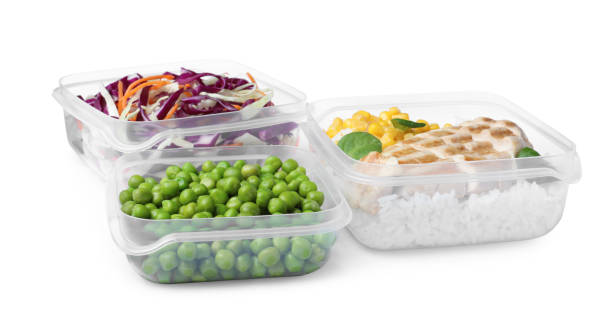 istock Plastic containers with fresh food on white background 1415565952