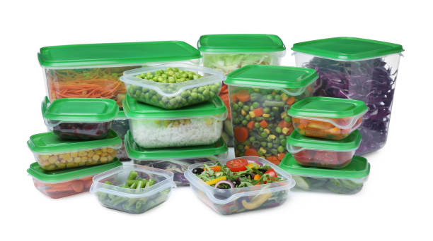 istock Plastic containers with fresh food on white background 1415566028