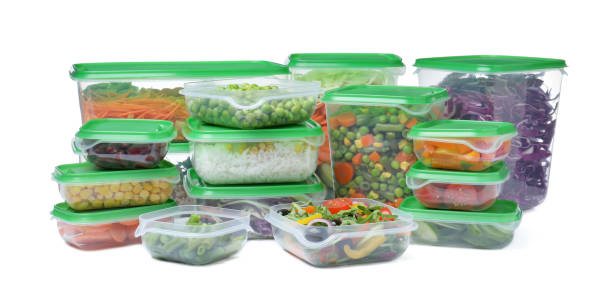 istock Plastic containers with fresh food on white background 1415566247