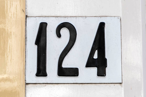 istock Number one hundred and twenty four on building entrance 1415566363