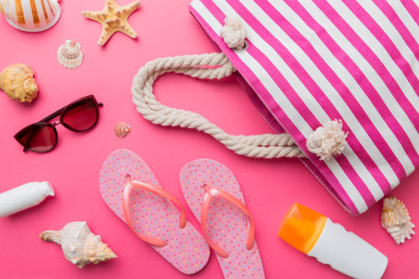 istock Summer vacation concept flat lay. beach accessories and towel top view. Space for text. travel concept 1415567470