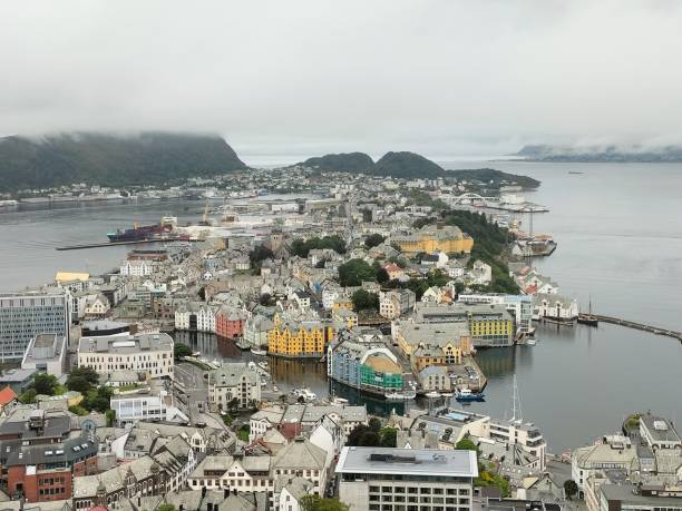 istock views of Alesund in norway, from a viewpoint on a cloudy day 1415569748