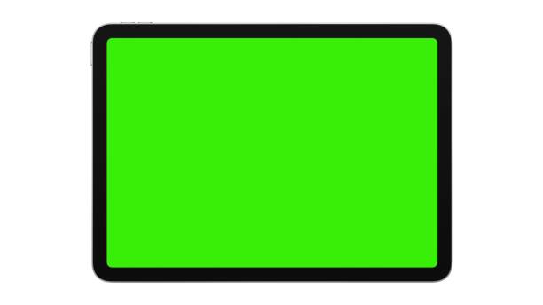 Tablet Computer with green screen isolated on white background. 3d illustration.