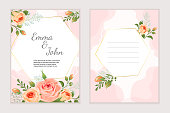 istock Elegant wedding design templates set  with beautiful roses bouquets. Best for invitations, greeting card, flyers. Vector illustrations collection. 1415578065