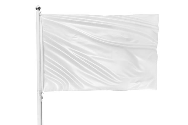 istock White flag waving in the wind on flagpole, isolated on white background 1415582605
