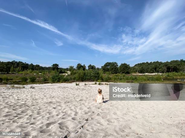 Toddler Girl Playing In The Sand Stock Photo - Download Image Now - Sand Dune, Beach, Netherlands