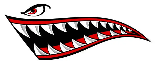 Vector illustration of Motorcycle and car vector graphic Flying tigers shark teeth shark mouth vinyl decal biker helmet sticker