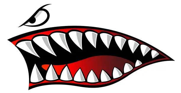 Vector illustration of Flying tigers shark teeth car sticker motorcycle gas tank decal and helmet sticker