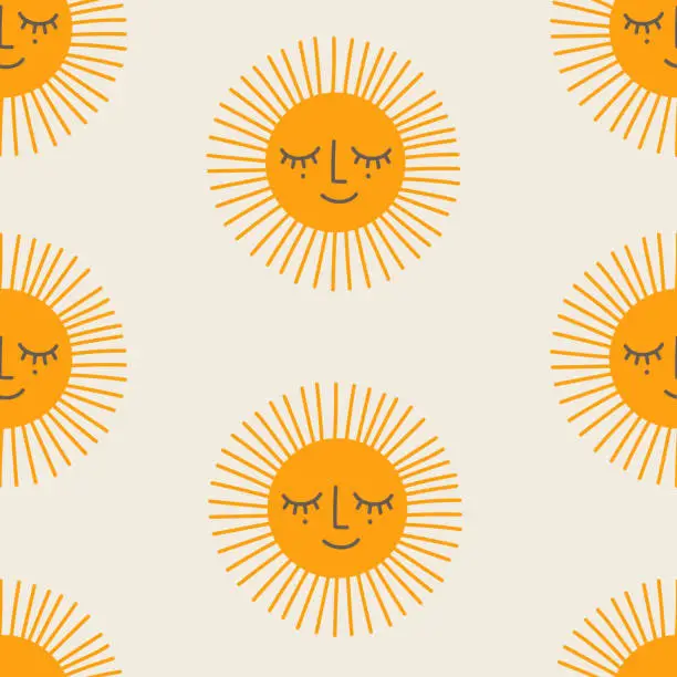 Vector illustration of Seamless pattern with sun in boho style. Vector illustration
