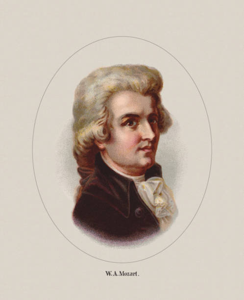 Wolfgang Amadeus Mozart (Austrian composer, 1756-1791), chromolithograph, published in 1887 Portrait of Wolfgang Amadeus Mozart (Austrian composer, 1756 - 1791). Chromolithograph, published in 1887. wolfgang amadeus mozart stock illustrations