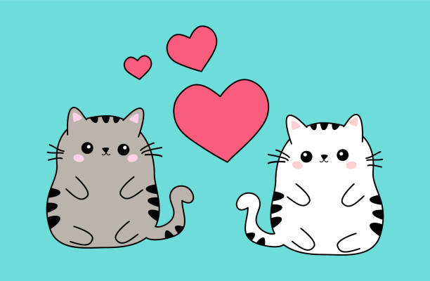Ilustración de Dos Lindo Gordo Blanco Y Beige Pareja De Gato En El Amor Anime  Kawaii Estilo Aislado En Fondo Azul Concepto De Día De San Valentín O  Pegatinas De Emoticono Vector