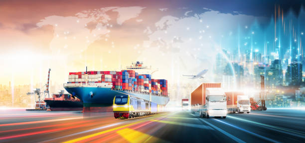 istock Global business logistics technology network distribution on world map background, Smart logistics import export and transportation industrial concept of container cargo freight ship, Truck on highway 1415596729