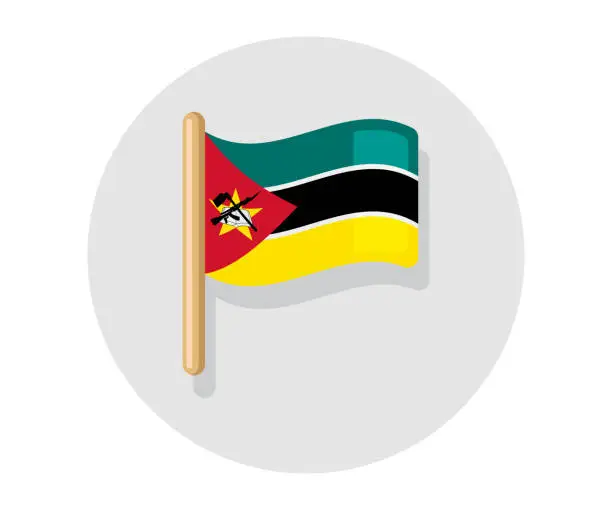 Vector illustration of Mozambique vector waving on stick flag. Mozambique country icon flag
