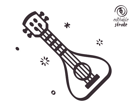 Lute player concept can fit various design projects. Modern and playful line vector illustration featuring the object drawn in outline style. It's also easy to change the stroke width and edit the color.