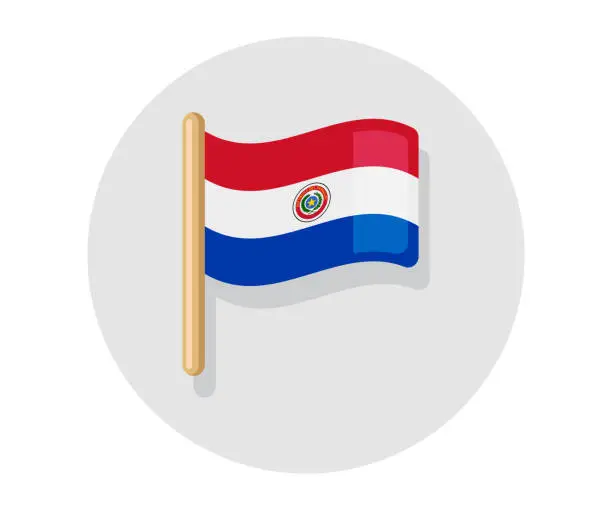 Vector illustration of Paraguay vector waving on stick flag. Paraguay country icon flag