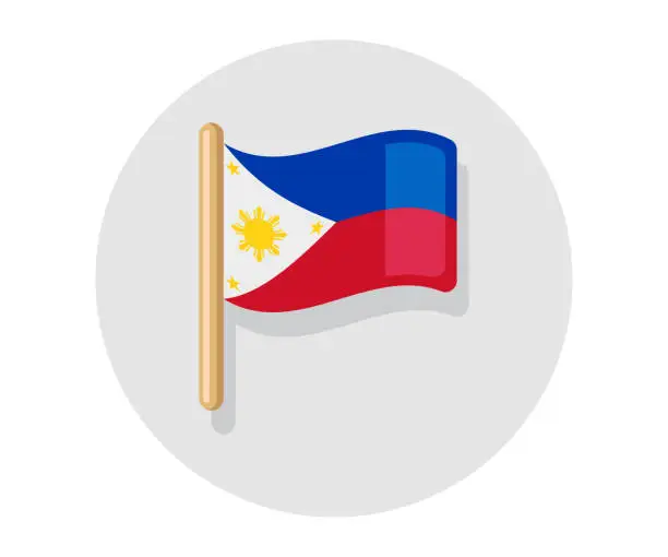 Vector illustration of Philippines vector waving on stick flag. Philippines country icon flag
