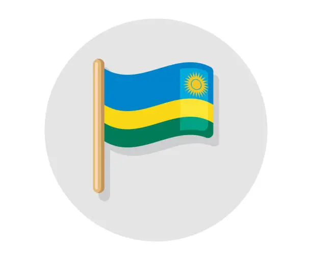 Vector illustration of Rwanda vector waving on stick flag. Rwanda country icon flag