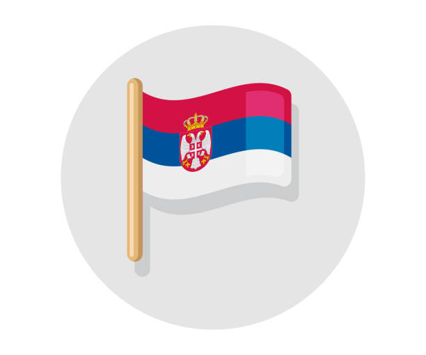 ilustrações de stock, clip art, desenhos animados e ícones de serbia vector waving on stick flag. serbia country icon flag - bandeira da sérvia