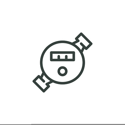 Thin Outline Icon Water Meter, Hydrometer, Water gauge. Such Line Sign as Water Supply, Meter Readings. Thin Vector Isolated Pictograms for Web on White Background Editable Stroke.