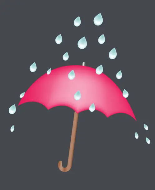 Vector illustration of red umbrella under rain drops illustration concept safety keep dry and safe