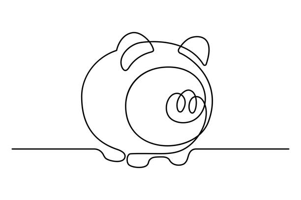 Piggy bank Piggy bank in continuous line art drawing style. Pig moneybox black linear sketch isolated on white background. Vector illustration coin outline stock illustrations