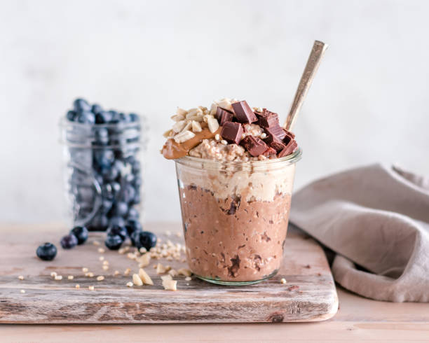 istock Vanilla and chocolate oatmeal served in a jar 1415608449