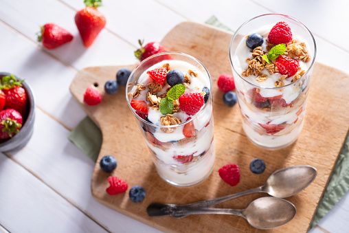 Berry Parfait with Yogurt, Raspberry, Strawberry and Blueberry