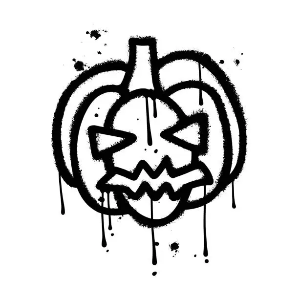 Vector illustration of Isolated urban Graffiti with smiling face like a graffiti design of an Halloween pumpkin. Vector hand drawn textured illustration for celebration.