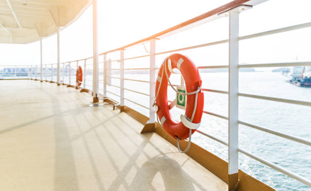 istock Life buoy on deck of cruise ship 1415614962
