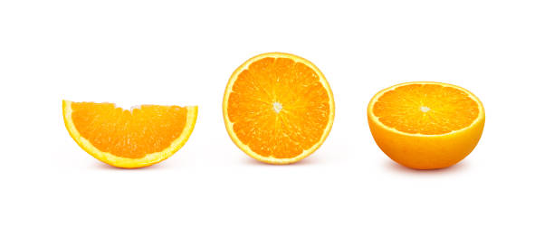 istock Ripe mandarin oranges, halved, isolated mandarin oranges on a white background. 1415615130