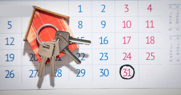 istock House keys on calendar background. 1415617933
