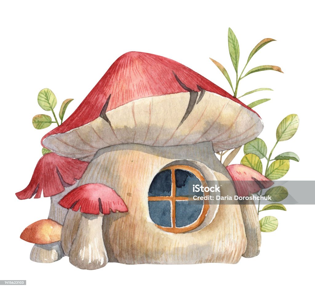 Cute Fairytale Mushroom House With Green Lush Foliage On The