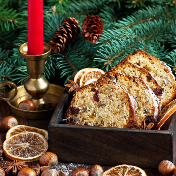 Traditional homemade  Christmas cake  with dried fruits and nuts
