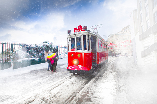 Taksim city view and nostalgic tram