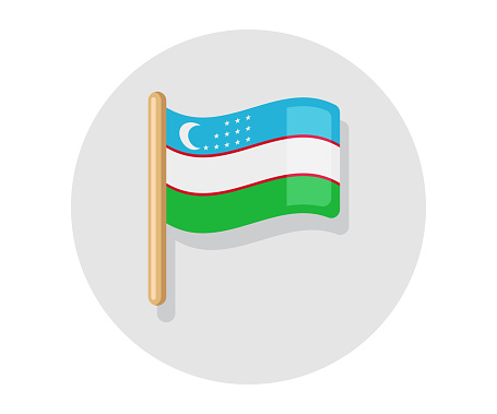 Uzbekistan vector waving on stick flag. Uzbekistan country icon flag