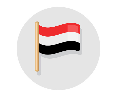 Yemen vector waving on stick flag. Yemen country icon flag
